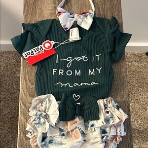 PatPat Green and White Kids Matching Set